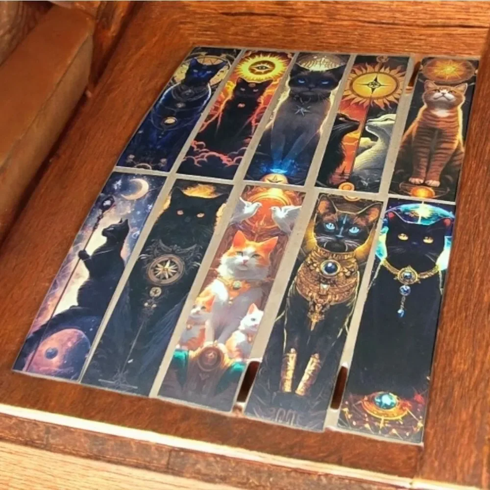 10pc Mystical Cat Tarot Bookmark Set Gothic Celestial Black Cat Reading Markers
